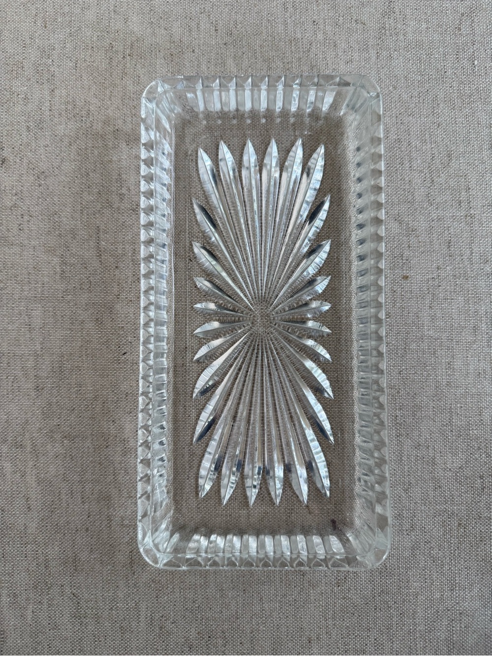 Vintage Clear Pressed Glass Relish Dish Starburst Sawtooth Edge